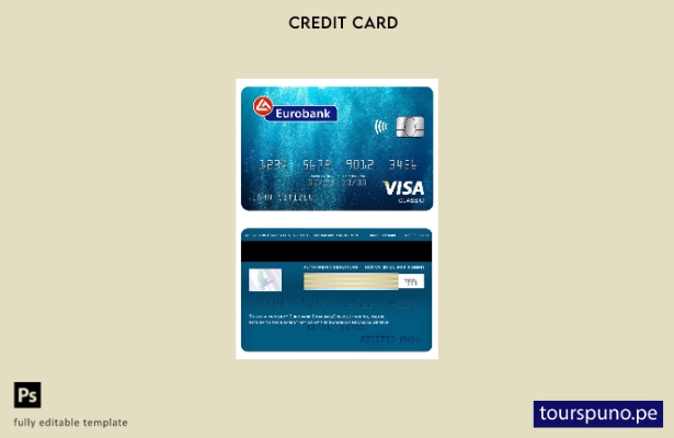listo para imprimir plantilla de tarjeta clásica visa Eurobank Ergasias de Greci